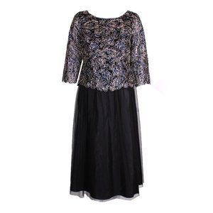 Alex Evening Navy and Gold Metallic Dress 10P